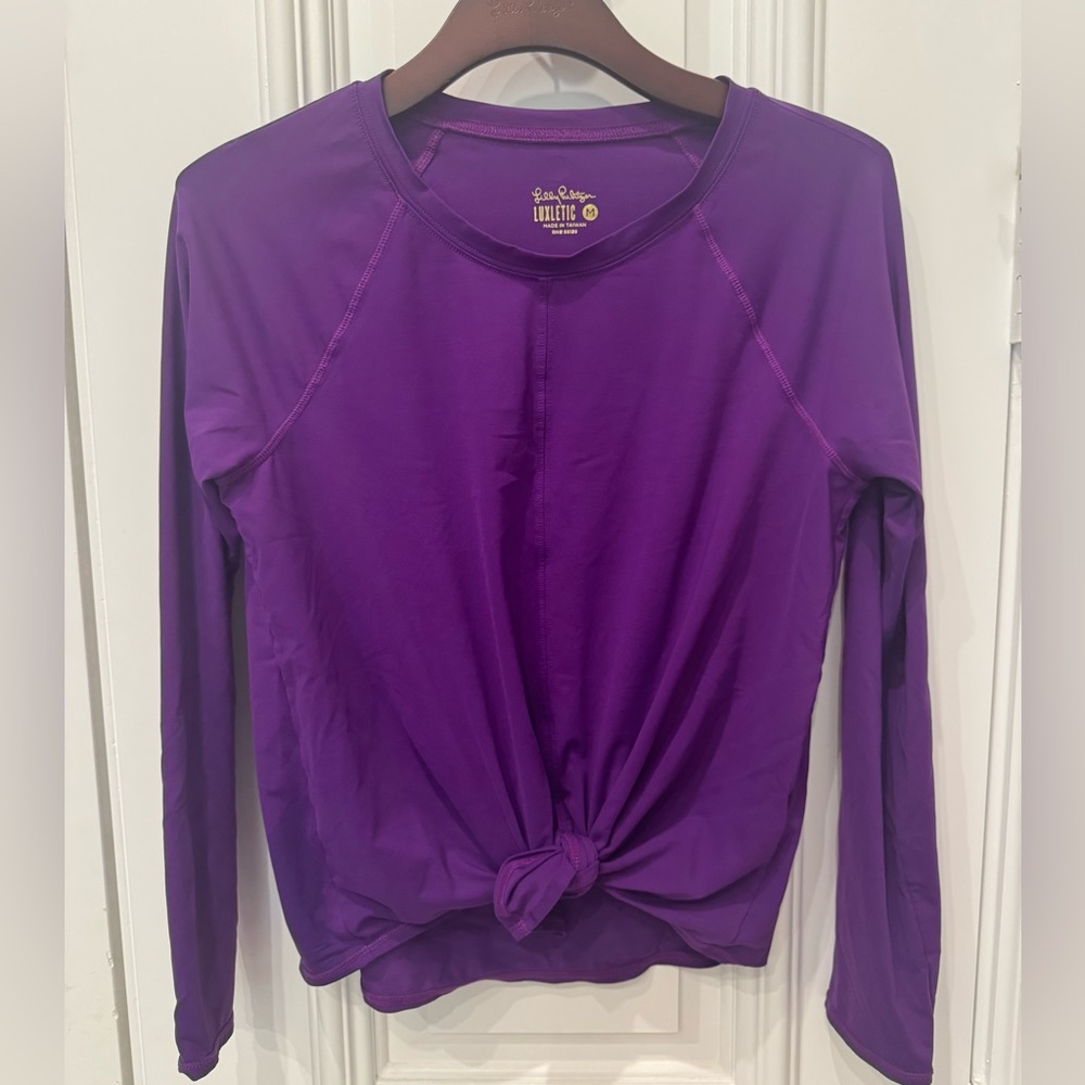 Lilly Pulitzer Luxletic Purple Long-Sleeve Knot Front Top